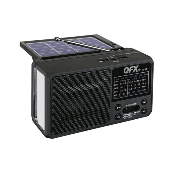 QFX R-37 3-In-1 Rechargeable AM/FM/SW1-SW4 6-Band Solar Radio +Flashlight+USB/SD - Picture 1 of 1